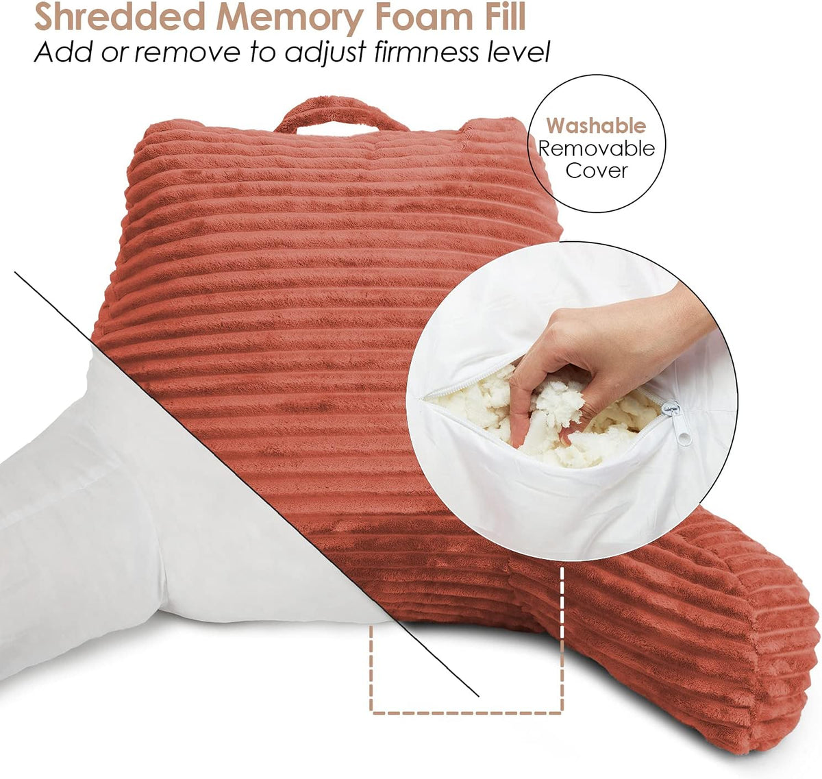 Clara Clark Reading Pillow for Bed Adult – Back Pillow for Sitting in Bed, Standard Bed Pillows for Sitting Up, Foam Chair Pillow, Sage Green Rest Pillow