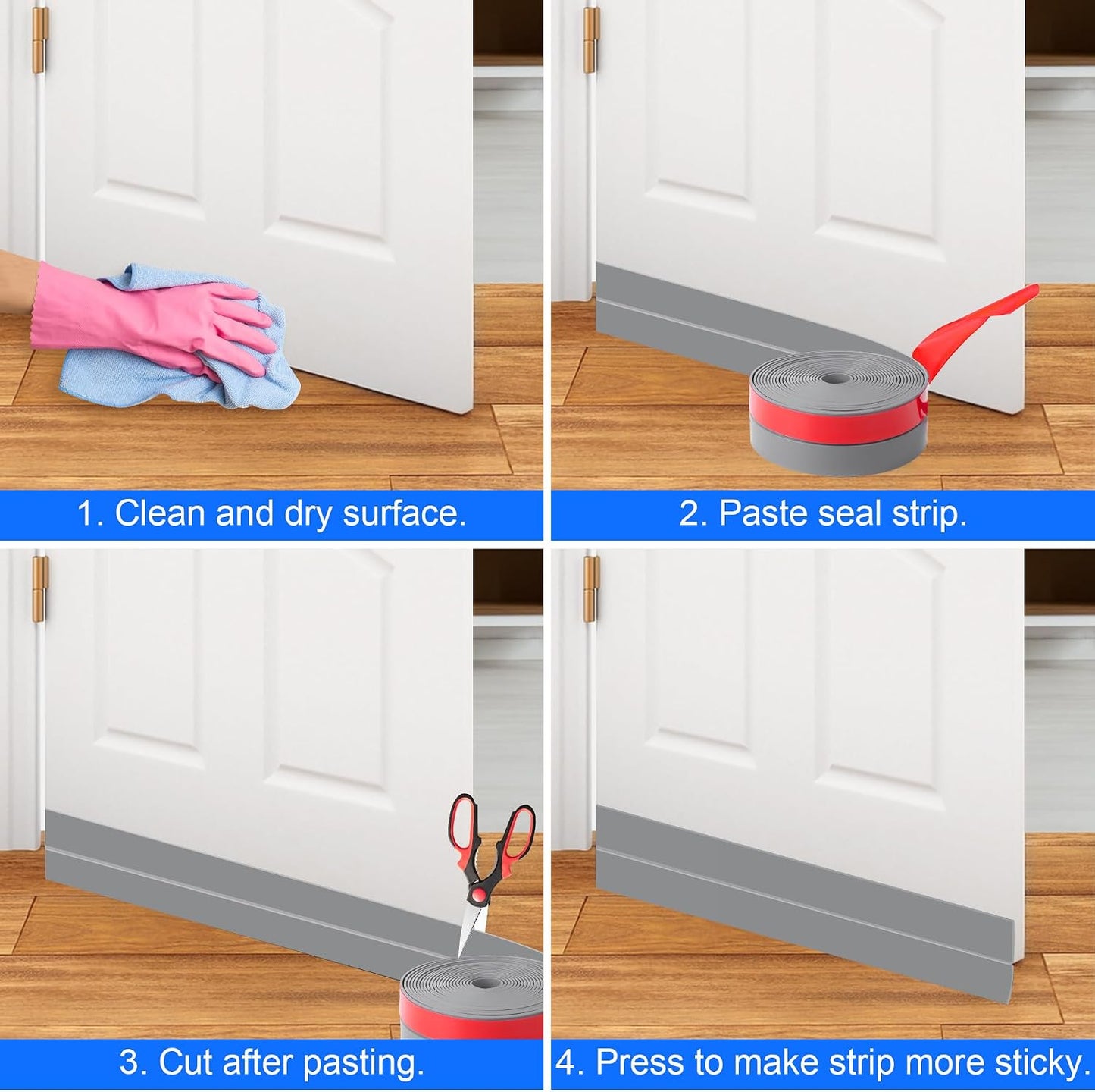 ToLanbbt Weather Stripping Silicone Door Seal Strip 2 in x 10 ft Door Draft Stopper Self Adhesive Tape, Side & Bottom Gaps Insulation Seal for Glass Shower Sliding Window, Black