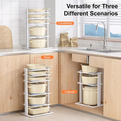 LAMU Pots and Pans Organizer for under Cabinet, 6-Tier Heavy Duty Pan Pot Organizers inside Cabinet Adjustable 14 to 24.57", Pot Rack Kitchen Cabinet Organization and Storage Holds up to 12" Cookware