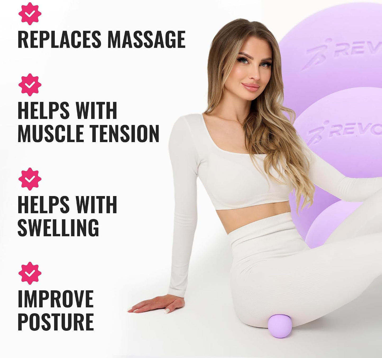 3 in 1 Massage Ball Set - Lacrosse Balls for Myofascial Release, Back Pain Relief, Face Fitness, Trigger Points, Yoga, Physical Therapy, Muscle Recovery and Soft Deep Tissue Massage (Pink)