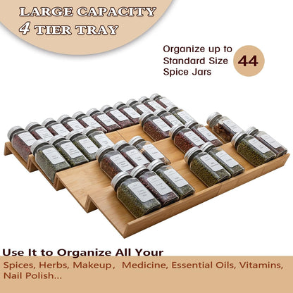 Bamboo Spice Rack Drawer Organizer - 8 Pieces Set- 7" Wide Per Piece - Combine Pieces Into 14" Wide Rack (7" or 14")