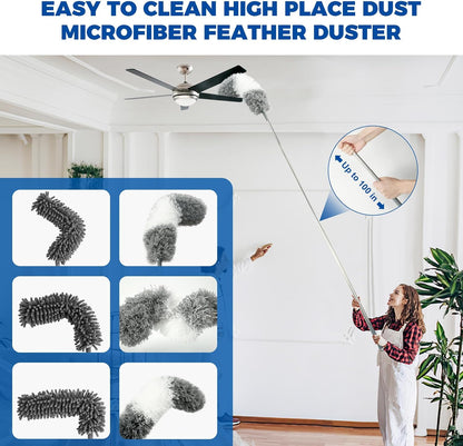 Retractable Gap Dust Cleaner Cleaning Tools with 2 Microfiber Dusting Cloths Long Handle 60inches Washable and Retractable Duster Brush for Cleaning Under Appliances Furniture Couch Fridge