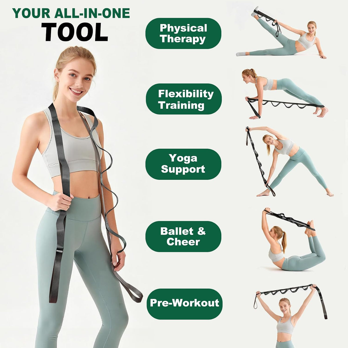 Acozycoo Stretching Strap with Loops for Leg Calf Back Physical Therapy
