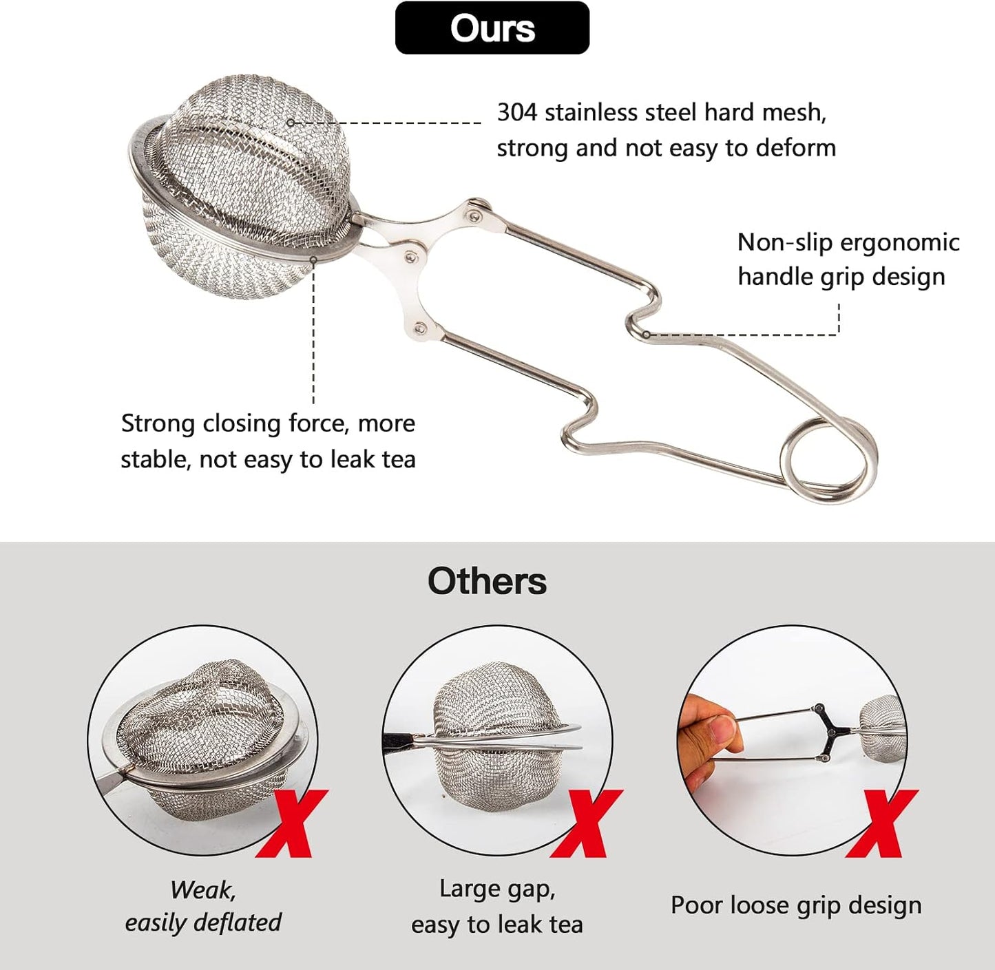 Snap Ball Tea Strainer, Exptolii 3 Pack Stainless Steel Tea Infuser Filter with Handle for Loose Leaf Tea, Spices, Seasonings