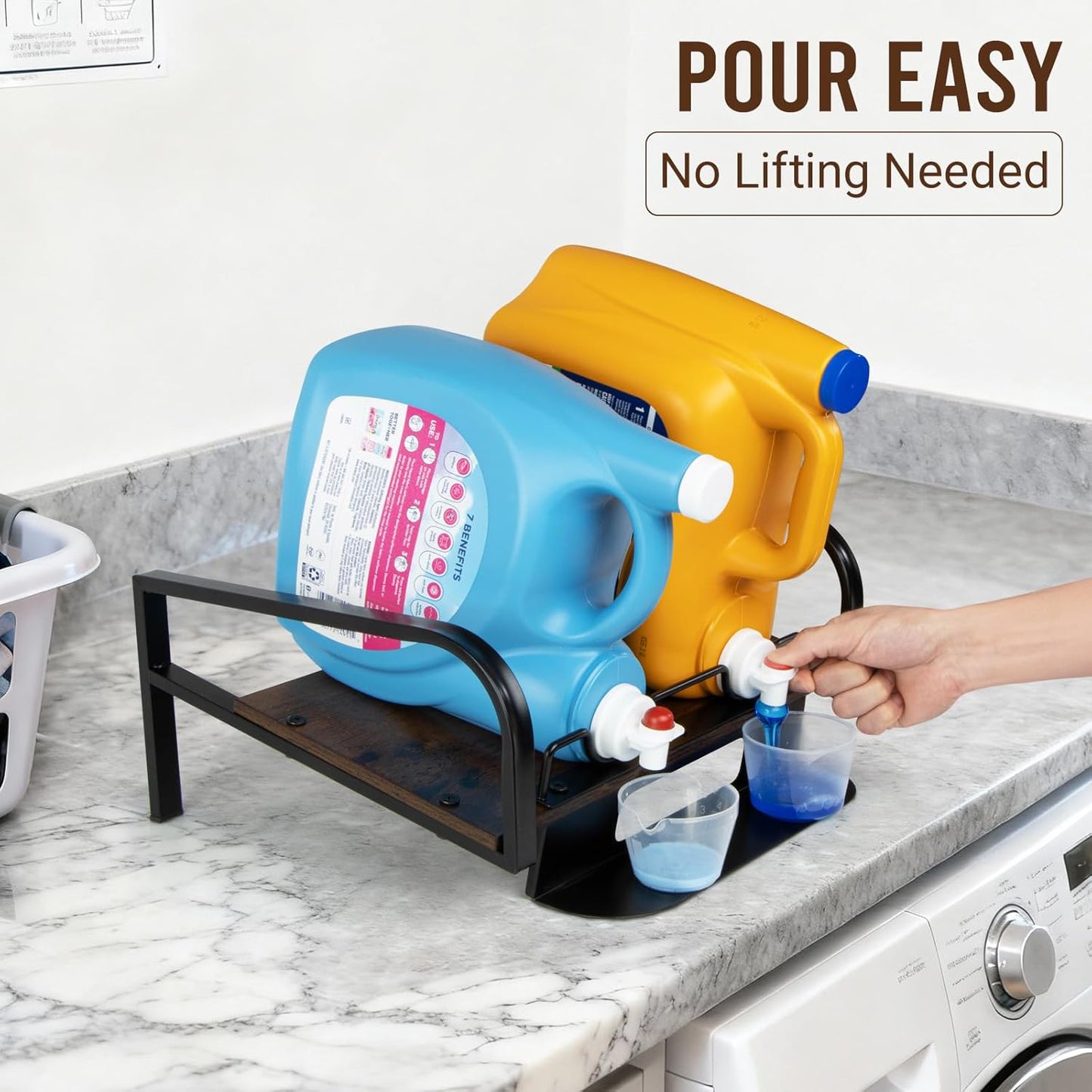 Laundry Detergent Holder Stand with Drip Tray, Liquid Detergent Riser | Laundry Soap Holder Organizer for Laundry Room, Brown