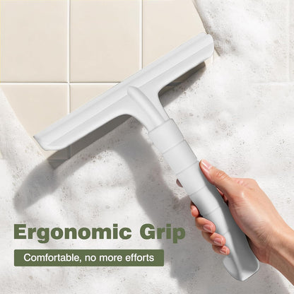 Roylvan Silicone Shower Squeegee for Glass Doors with Built-in Hook, Black | All-in-One Shower Squeegee with Ergonomic Grip, Household Window Mirror Cleaner for Bathroom Glass Kitchen Tile Wall Car