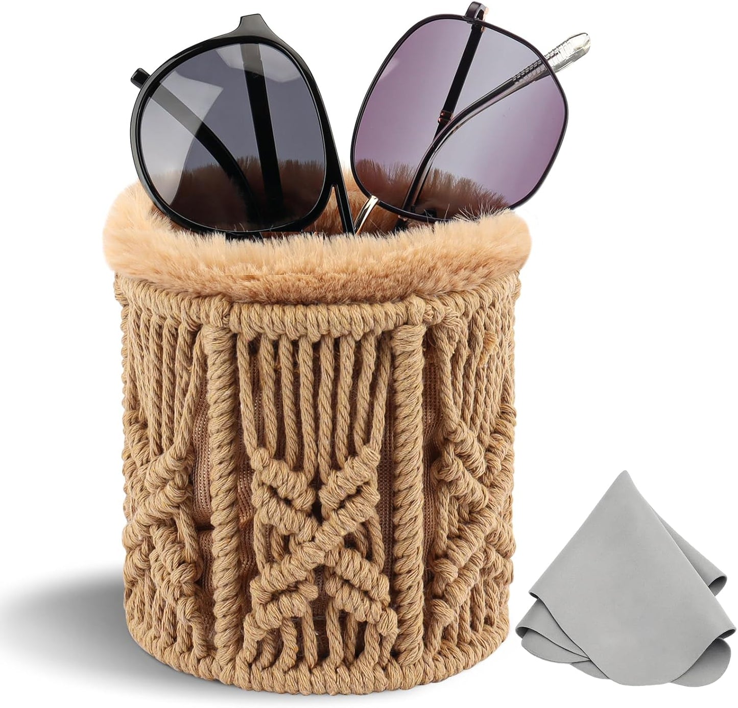 RayLove Glasses Holder for Nightstand, Boho Decor Eyeglass Case, Plush Lined Glasses Holder Stand for Office Desk Organizer