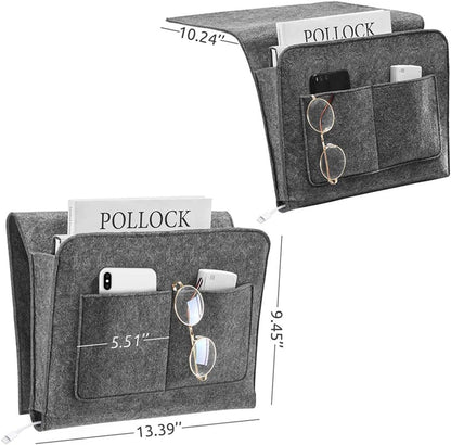 Bringsine 5 Pockets Bedside Caddy, Felt Bed Storage Organizer Hanging Bag Holder for Magazine Book Phone Tablet iPad Cables Remote and Glasses Holder Home Dorm Bed Sofa-Black