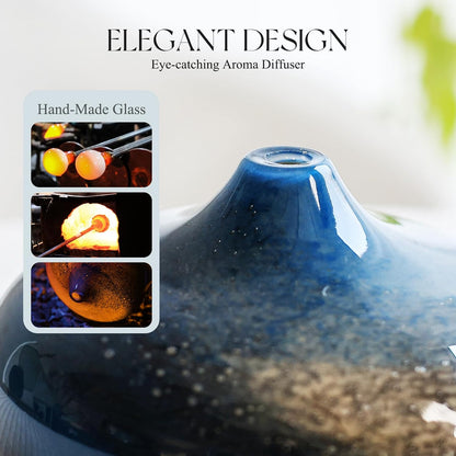 Porseme 500ml Glass Essential Oil Diffuser Aromatherapy Ultrasonic Cool Mist Humidifier 15-21 Running Hours Waterless Auto-Off Air Diffusers for Sleeping Yoga Working Spa(Light Blue)