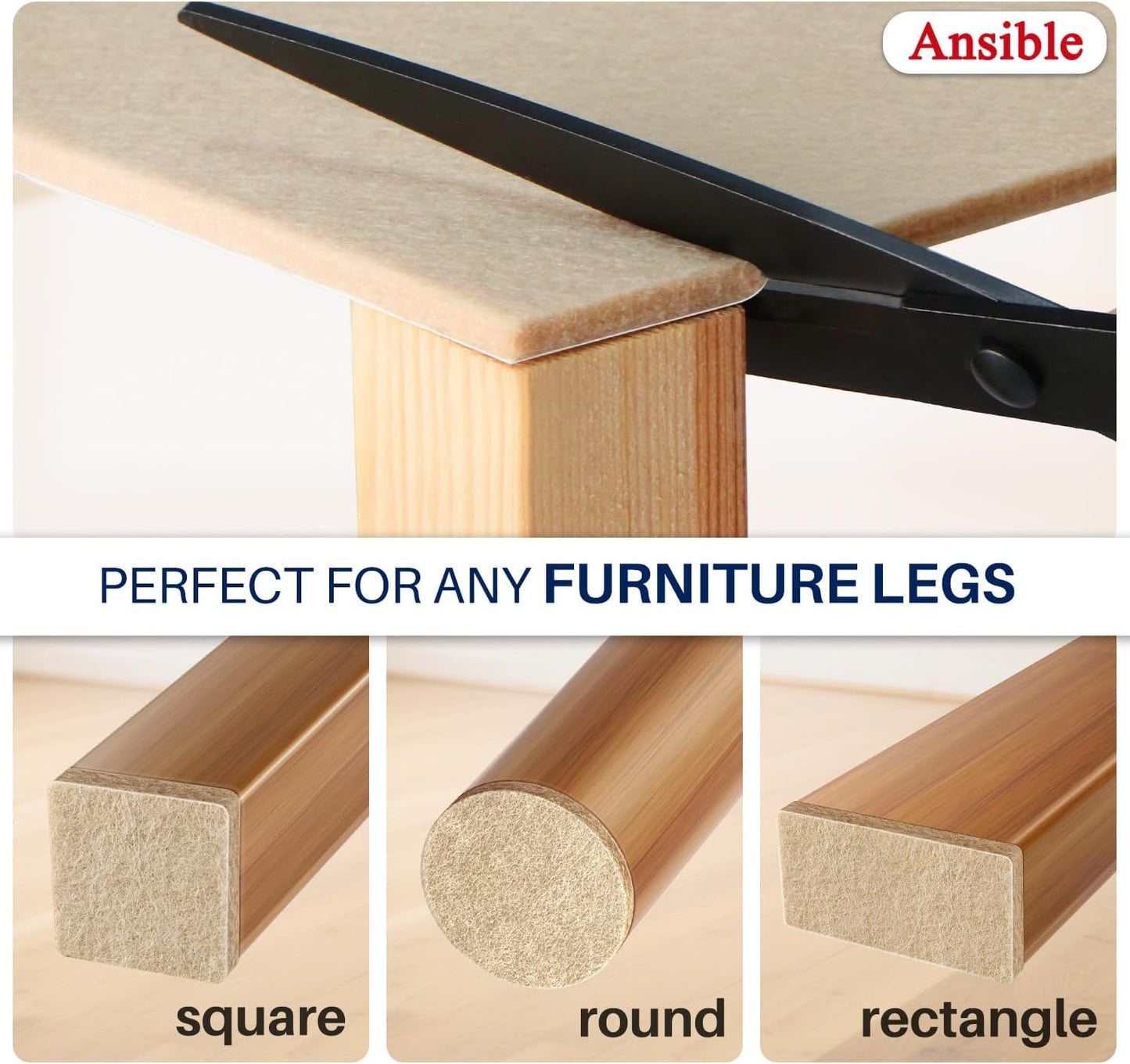 Ansible Felt Furniture Pads Chair Leg Floor Protectors 1" 60PCS | Felt Pads for Hardwood Floors,Self-Adhesive, Reduce Noise and Anti-Scratches,Easy to Install,Beige,Round