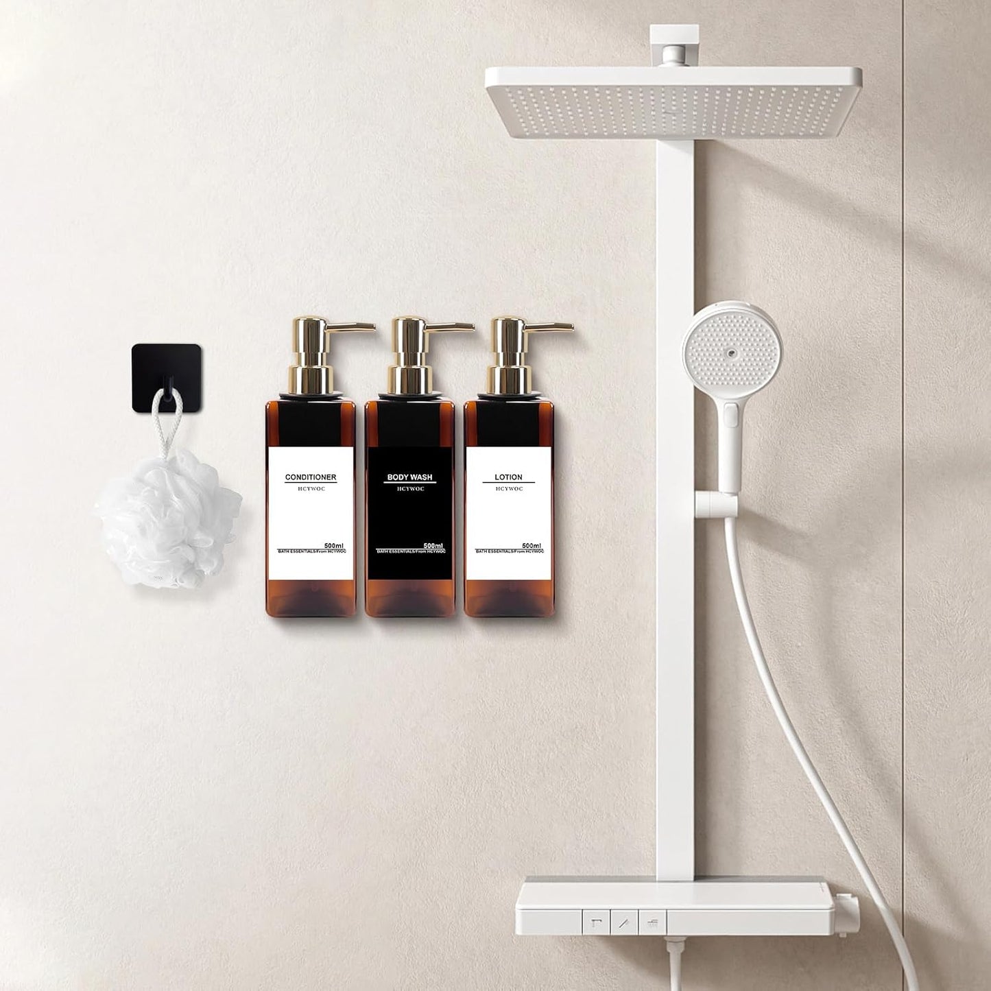 Shampoo Dispenser for Shower Wall, Shampoo and Conditioner Dispenser with 16 Waterproof Labels, No Drill Shower Soap Dispenser Bathroom, Shower Soap Dispenser Wall Mounted 3 Chamber, 17oz,Black | Shampoo Dispenser for Shower Wall, Shower Soap Dispenser