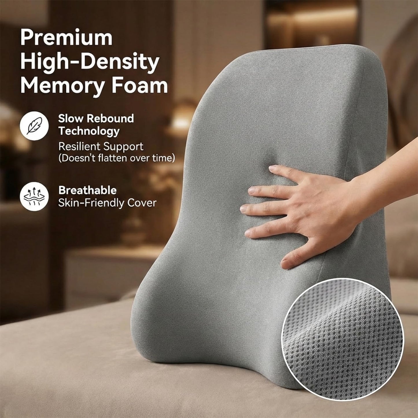 Back Wedge Pillow for Sofa, Lumbar Support Reading Pillow for Bed, Back Support Cushion for Sitting Up, Angled Design for Relaxing, Bedtime and Night Comfort (Light Gray)