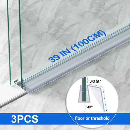 Yecaye 3 Pack 3/8" x 39" Shower Door Bottom Seal Strip, Shower Door Sweep | Shower Door Sweep for 3/8'' (10mm) Doors, Frameless Glass Shower Door Seal Strip Stop Shower Leaks and Create a Water Barrier
