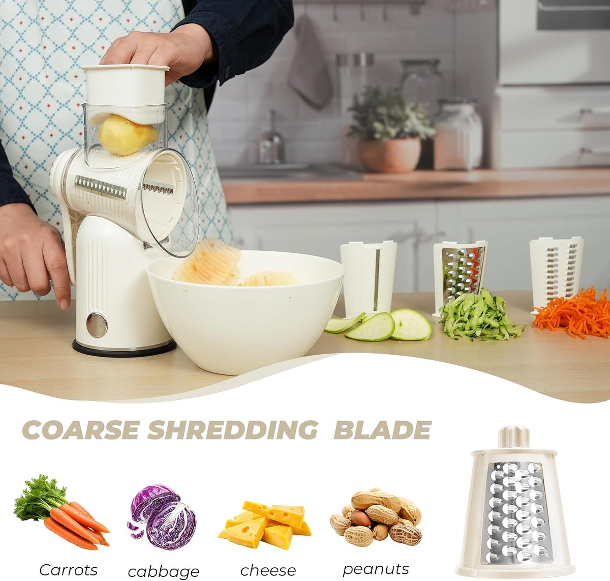 Rotary Cheese Grater 5 Blades Mandoline Slicer for Vegetable, Cream