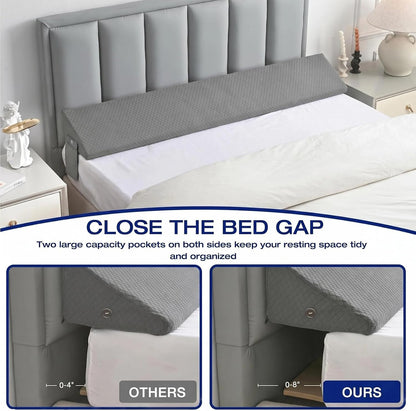 King Size Bed Wedge Pillow for Headboard/Gap Filler Prevent Things Drop | Long Triangle Edge Corner Pillow for Bed Gap Filler King Couch Apartment Home Essentials, Dense Foam, Pockets,10x6x76in Black
