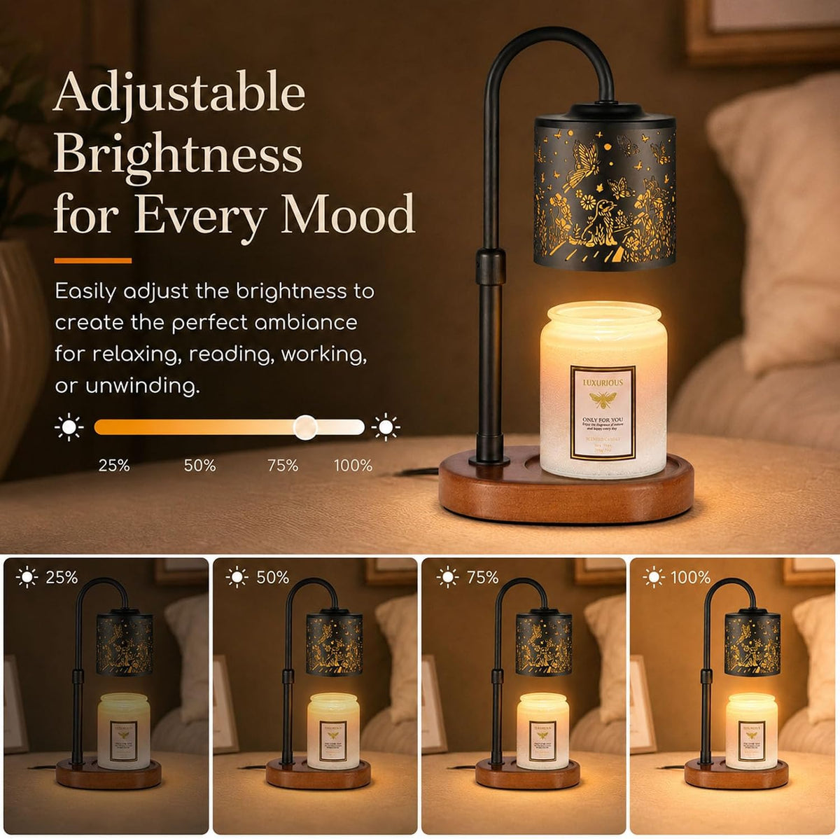 Dimmable Candle Warmer Lamp with Timer Adjustable Height for Scented Jar Candles Electric Candle Wax Melt Warmer for Home Decor Christmas Birthday Gifts for Women Mom(Hummingbird)
