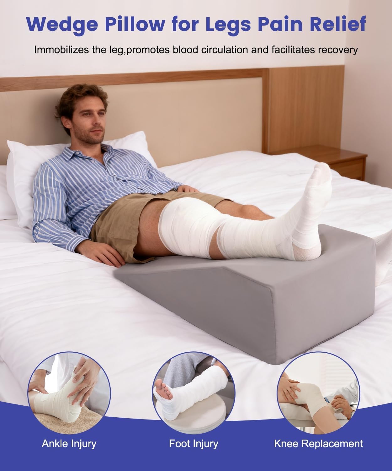 Knee Surgery Pillow Straight Leg Pillow Elevation Blood Circulation | Cooling Cover Foam Wedge for Elevating Leg Machine Washable Removable| Knee Wedge Pillow Post Surgery