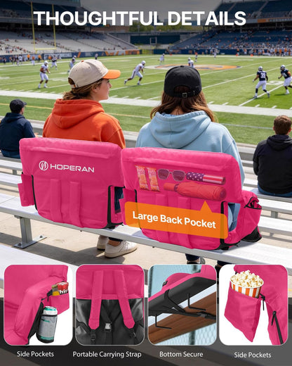 HOPERAN 21" Heated Stadium Seats for Bleachers with Back Support, Black 2PC | Seat & Back Heat Wired Control, 3 Heat Levels (NO Battery), Soft Cushion, 6 Recline, Anti-Slip, Side Pockets, Backpack Straps