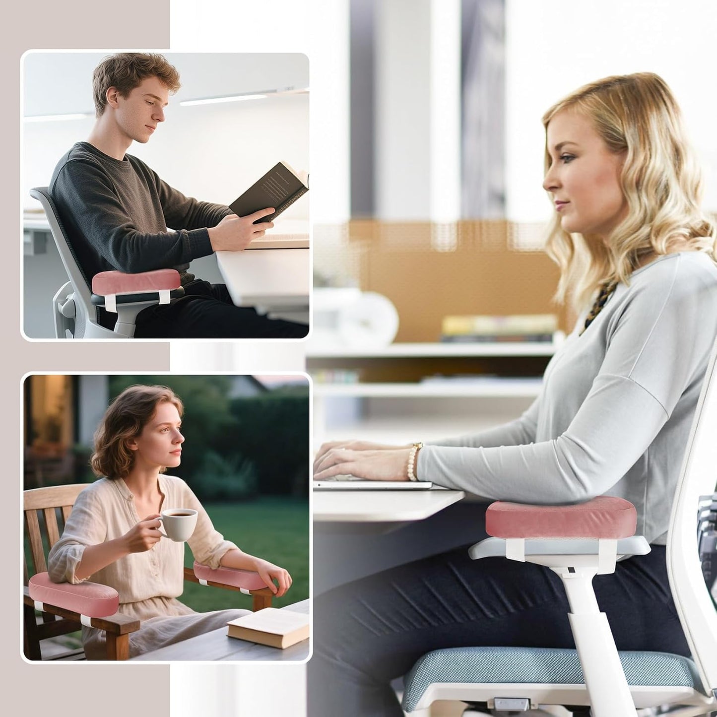 WdFour 2-Pack Non-Slip Armrest Pads for Office & Gaming Chairs - Ergonomic Forearm Support Pillow for Desk, Computer & Wheelchair, Pressure Relief Cushions (Black)