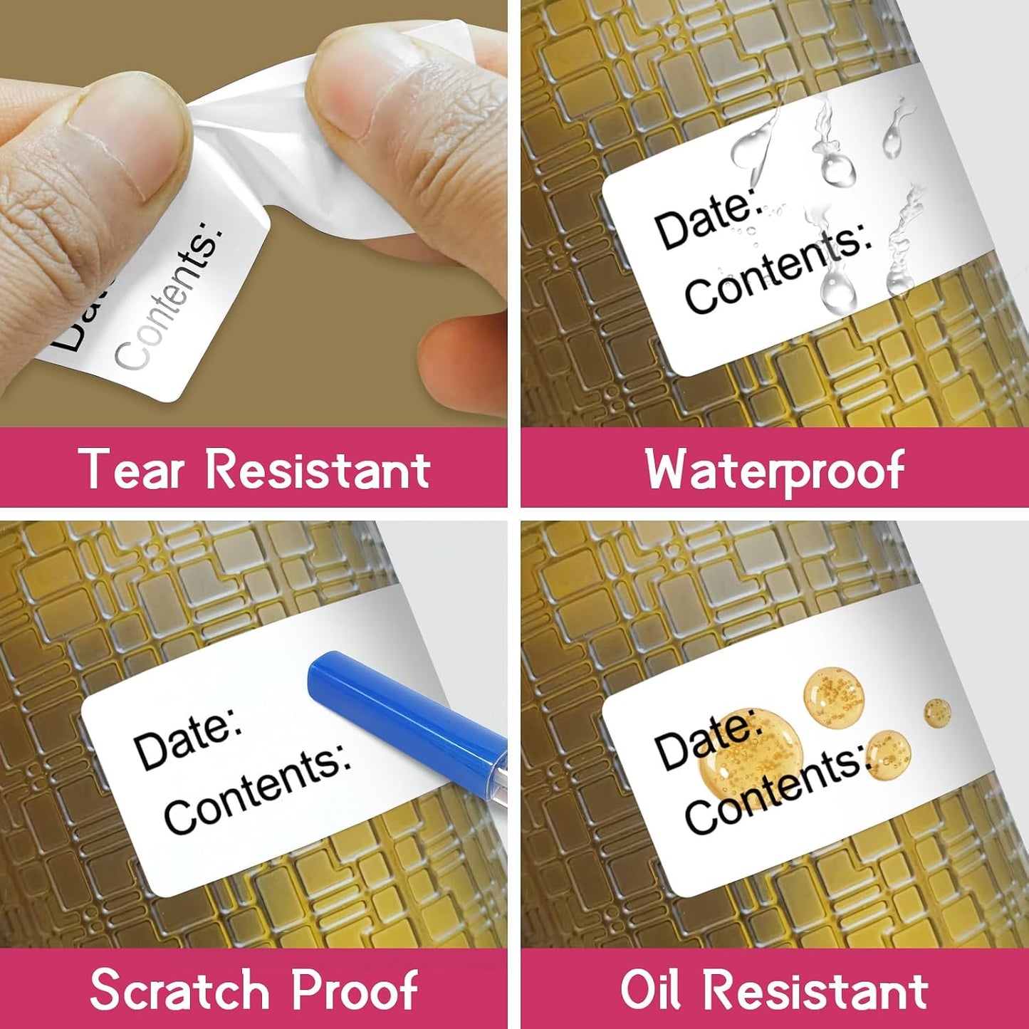1" x 3" Removable Freezer Labels for Food Containers, 1 Roll of 500 | Easy to Peel off, Waterproof, Oil & Tear Resistant, Leaves No Residue for Freezer Bags/Jars, Kitchen Food Storage, Meal Prep