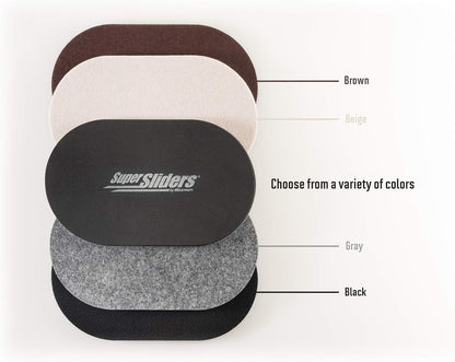 Super Sliders 5-3/4" x 9-1/2" XL Oval Reusable Furniture Sliders for Carpet, Anti-Slip Protective Furniture Moving Pads for Beds, Sofas, Dressers, Set of 4, Brown