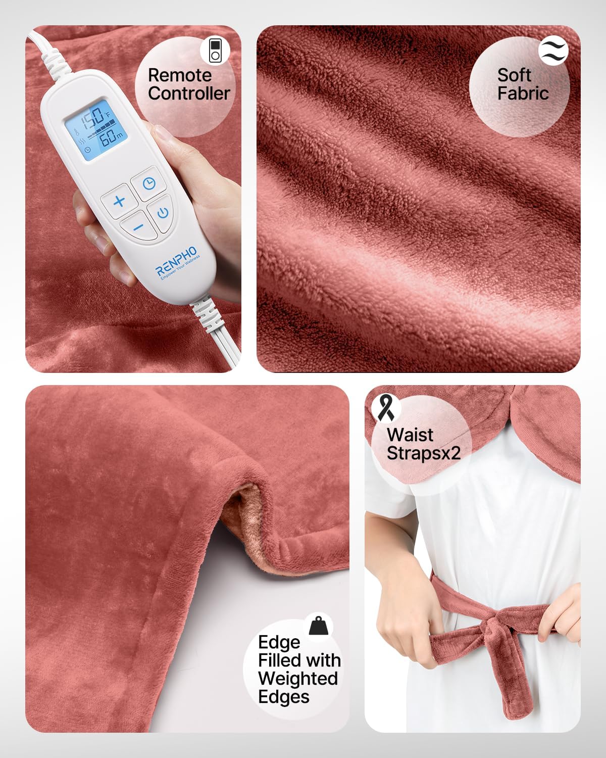 RENPHO Electric Heating Pad - 6 Heat Levels for Neck Shoulder and Back, Birthday Gifts for Women Men Mom Dad, Weighted Pad for Snug Fit, ETL Safety Certified, FSA Eligible, 24"x33" Gray