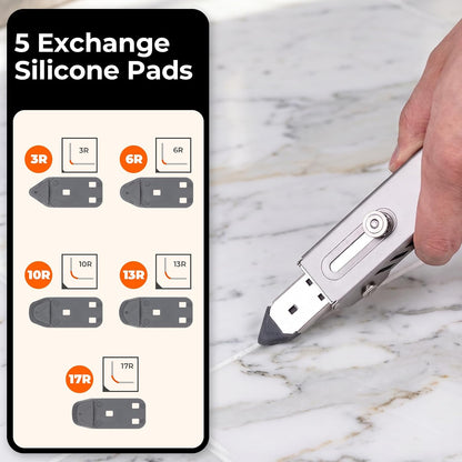 6 in 1 Silicone Caulking Tool Kit, Stainless Steel Caulk Remover Tool | Heavy-Duty Construction, Quick & Easy to Use, 5 Replaceable Silicone Pads, PU Leather Pouch, Remove, Apply & Finish Caulk