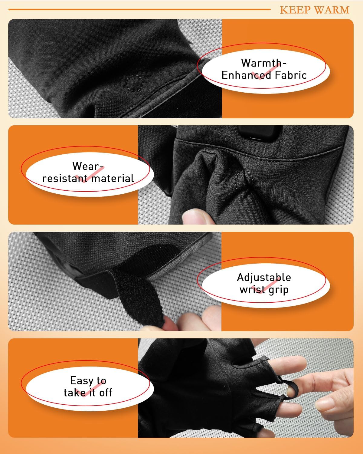 COMOIL Heated Fingerless Gloves Rechargeable - Digital Display Touchscreen Gloves, 3 Temp 4 Timer, Charge While Using, Dual-Side Heating for Men Women Winter Typing/Riding/Driving(M)
