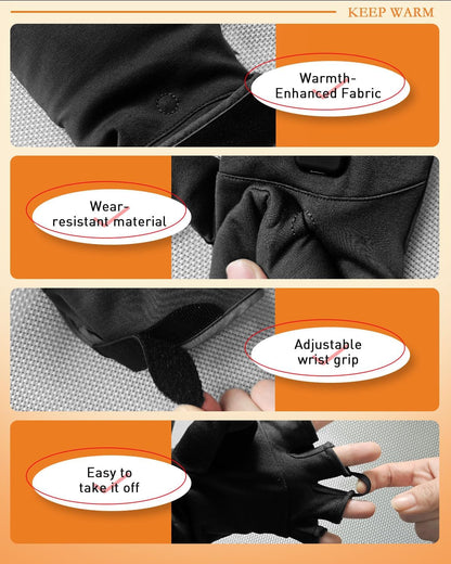 COMOIL Heated Fingerless Gloves Rechargeable - Digital Display Touchscreen Gloves, 3 Temp 4 Timer, Charge While Using, Dual-Side Heating for Men Women Winter Typing/Riding/Driving(M)