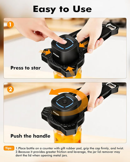 AMOSA Electric Jar Opener with Gripper Pad, Auto-Tighten & Manual Twist | 2-in-1 Rechargeable Jar Lid Opener & Bottle Opener for Seniors, Arthritis Sufferers, Weak Hands