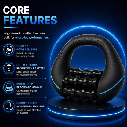 Electric Muscle Roller, Deep Tissue Percussive Electric Massager for Post-Workout & Muscle Recovery, Handheld Tool with 3-Speed Motor, 6 Heads & 24 Massage Points