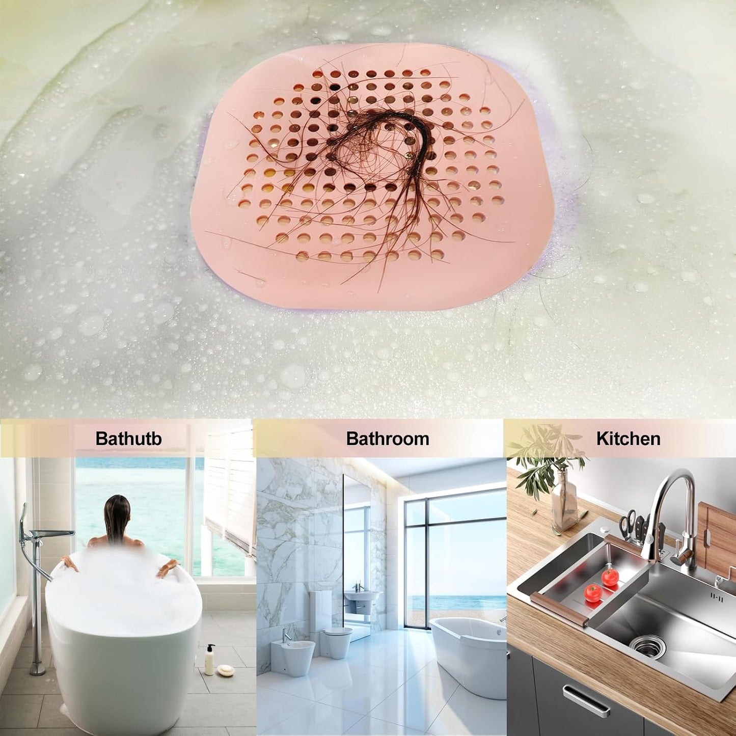 Bovinde Hair Drain Catcher,Square Cover for Shower 2 Pack (Black) | Drainer Cover Silicone Hair Stopper with Suction Cups,Protector Accessories,Easy to Install Suit for Bathroom,Bathtub,Sink