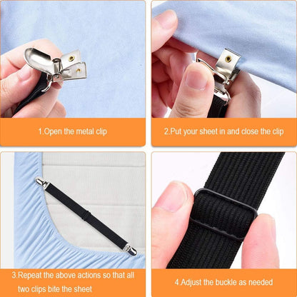 Sopito Sheet Straps, Adjustable Elastic Bed Sheet Holder, 4pcs White | Keep Sheet Firm & Tight, Non-Slip Strong Gripping Sheet Clips, Max Stretch 26.8'' for Crib to King Size Bed, Easy to Install