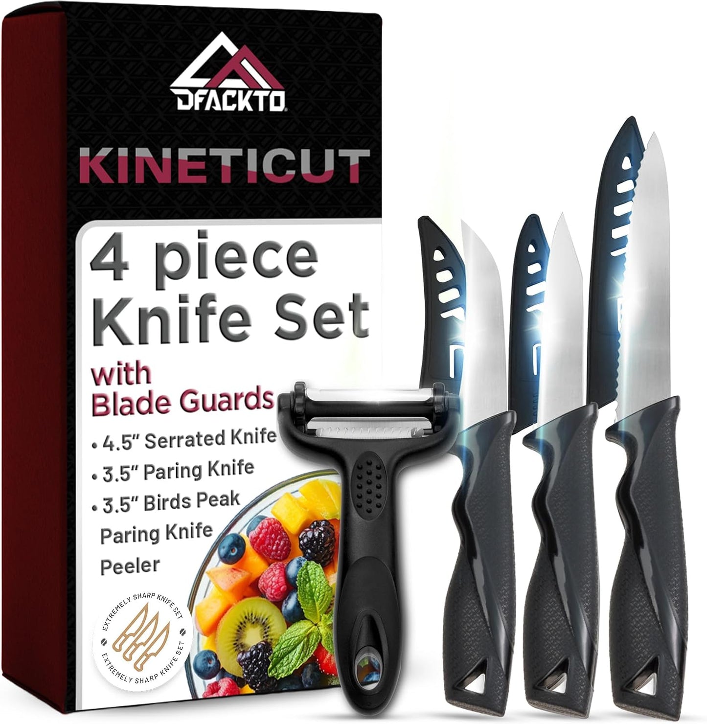 4-Piece Paring Knife Set with Kitchen Peeler – High-Carbon Stainless Steel Set of Knives with Y-Potato Peeler Set - Razor Sharp, Dishwasher-Safe, Utility for Vegetable and Fruit - Black