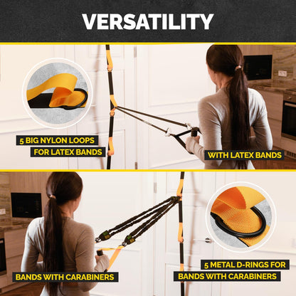 Door Anchor Strap for Resistance Bands with 5 Loops and Metal D-Rings | Fits most doors and resistance bands, 5 anchor points, reinforced nylon, tool-free setup, full-body workout versatility