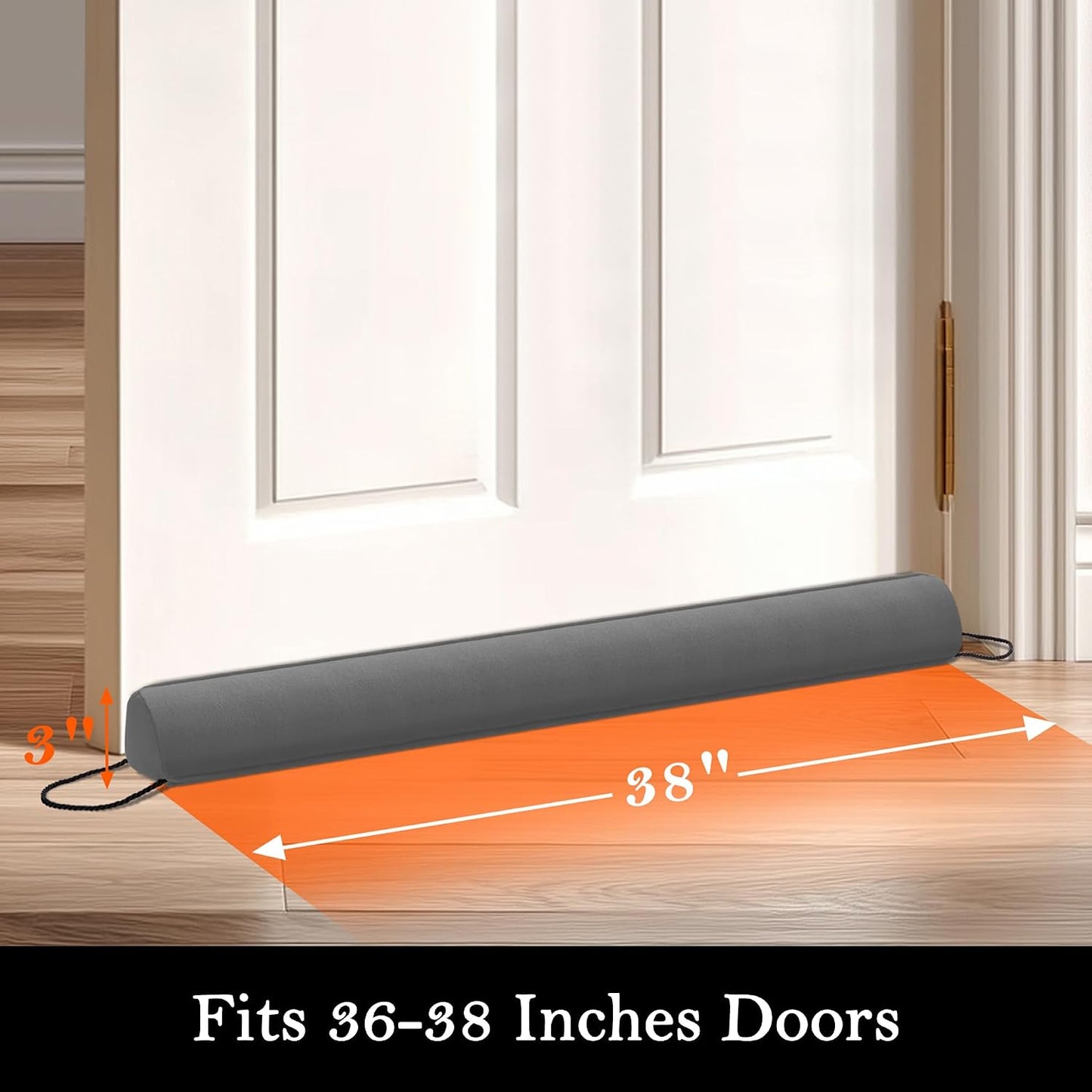 Door Draft Stopper with Removable Washable Cover, 38", Black | Weighted Gap Filler, Blocks Hot and Cold Air, All-Season Seal, Easy Install, Noise & Wind Blocker, Home Essentials