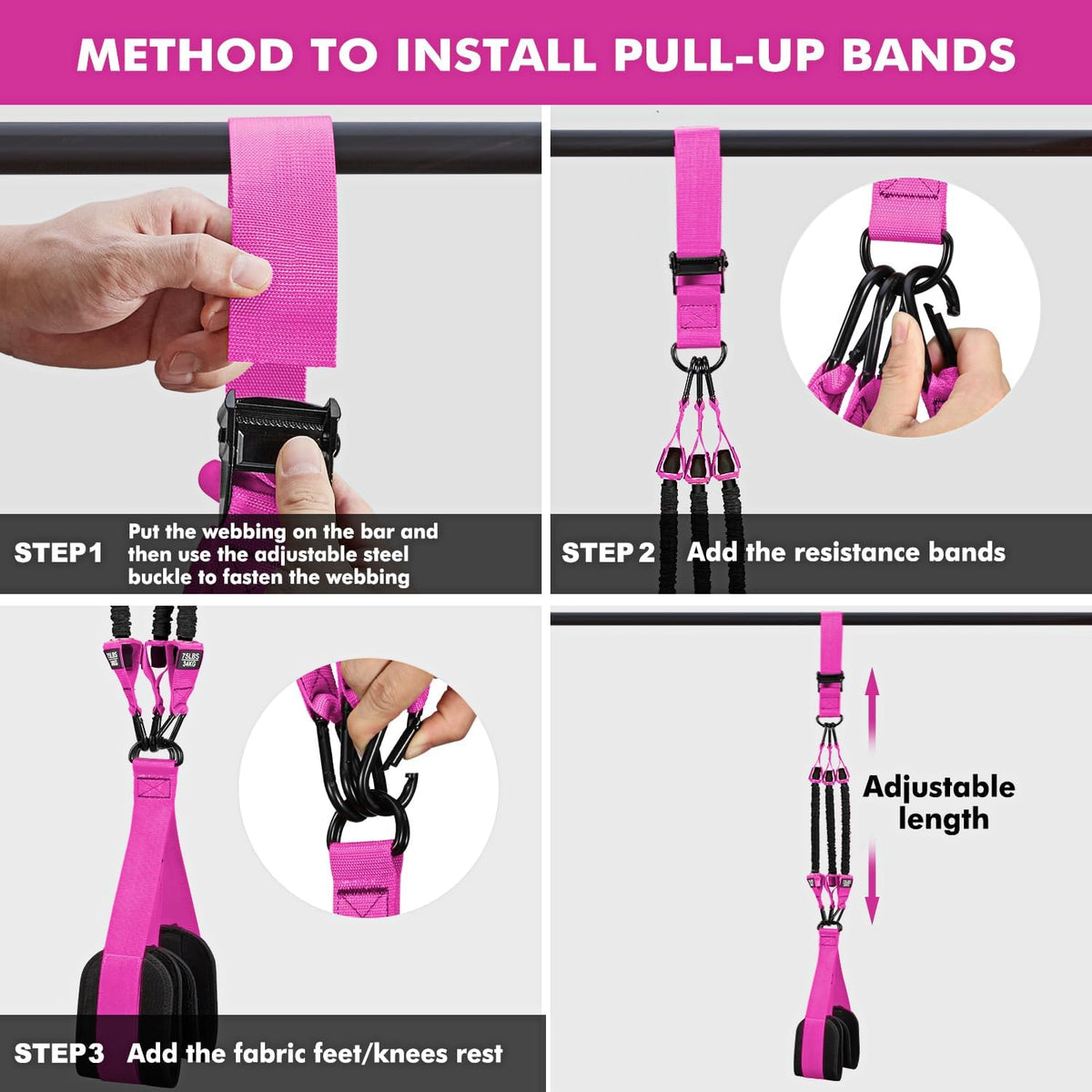 HPYGN Two Foots Pull Up Assistance Bands, Heavy Duty Resistance Band for Pull Up Bar, Adjustable Weight/Size with Fabric Feet/Knee Rest, Bands for Pull Up Assist for Strength Training, Pull Up