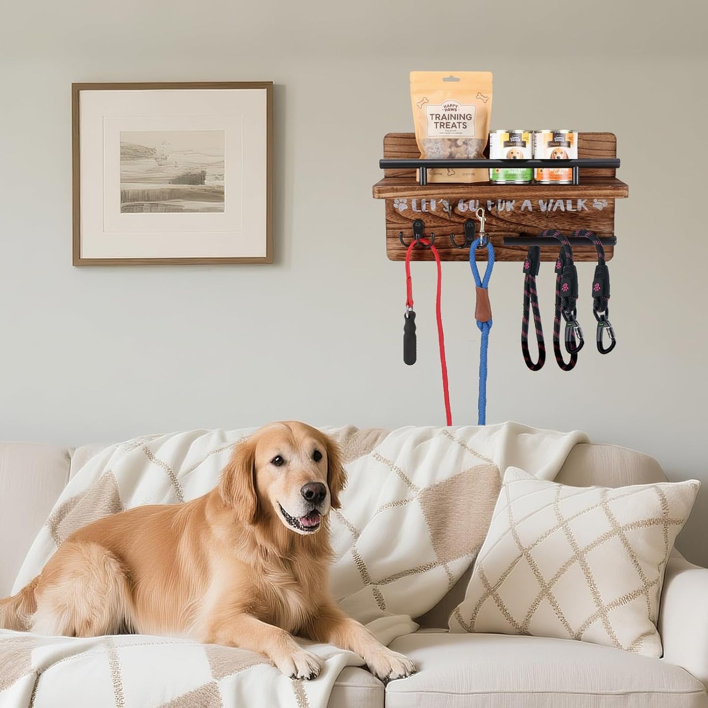 Dog Leash Holder for Wall,Key Holder Wall Mount,Home Keys Organizer Rack Decorative Pared Hook Holders Llaves Hooks for La Decor Small Hanger Mounted Colgar Keyholder Black Metal Pet Hanging