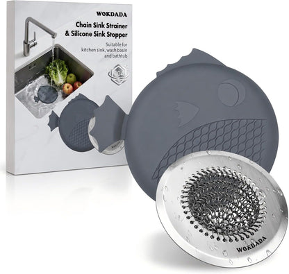 Kitchen Sink Drain Strainer,Patented Reversible Chain Mesh Basket Anti-Clog | Revolutionary Sink Strainer，Easy Clean，Fast Drainage，304 Stainless Steel Rust-Proof，4.4" Large Capacity Food Catcher，Handmade