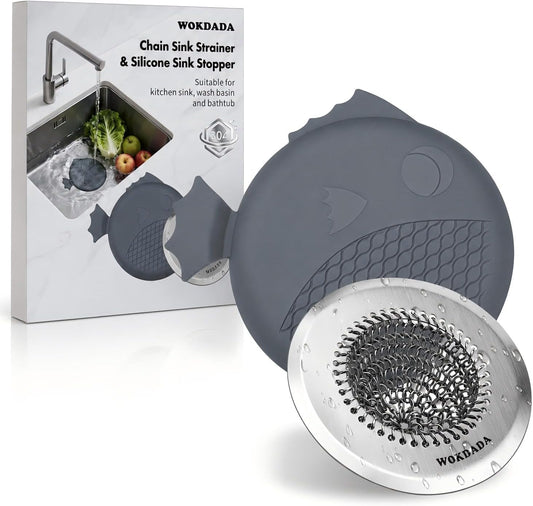 Kitchen Sink Drain Strainer,Patented Reversible Chain Mesh Basket Anti-Clog | Revolutionary Sink Strainer，Easy Clean，Fast Drainage，304 Stainless Steel Rust-Proof，4.4" Large Capacity Food Catcher，Handmade