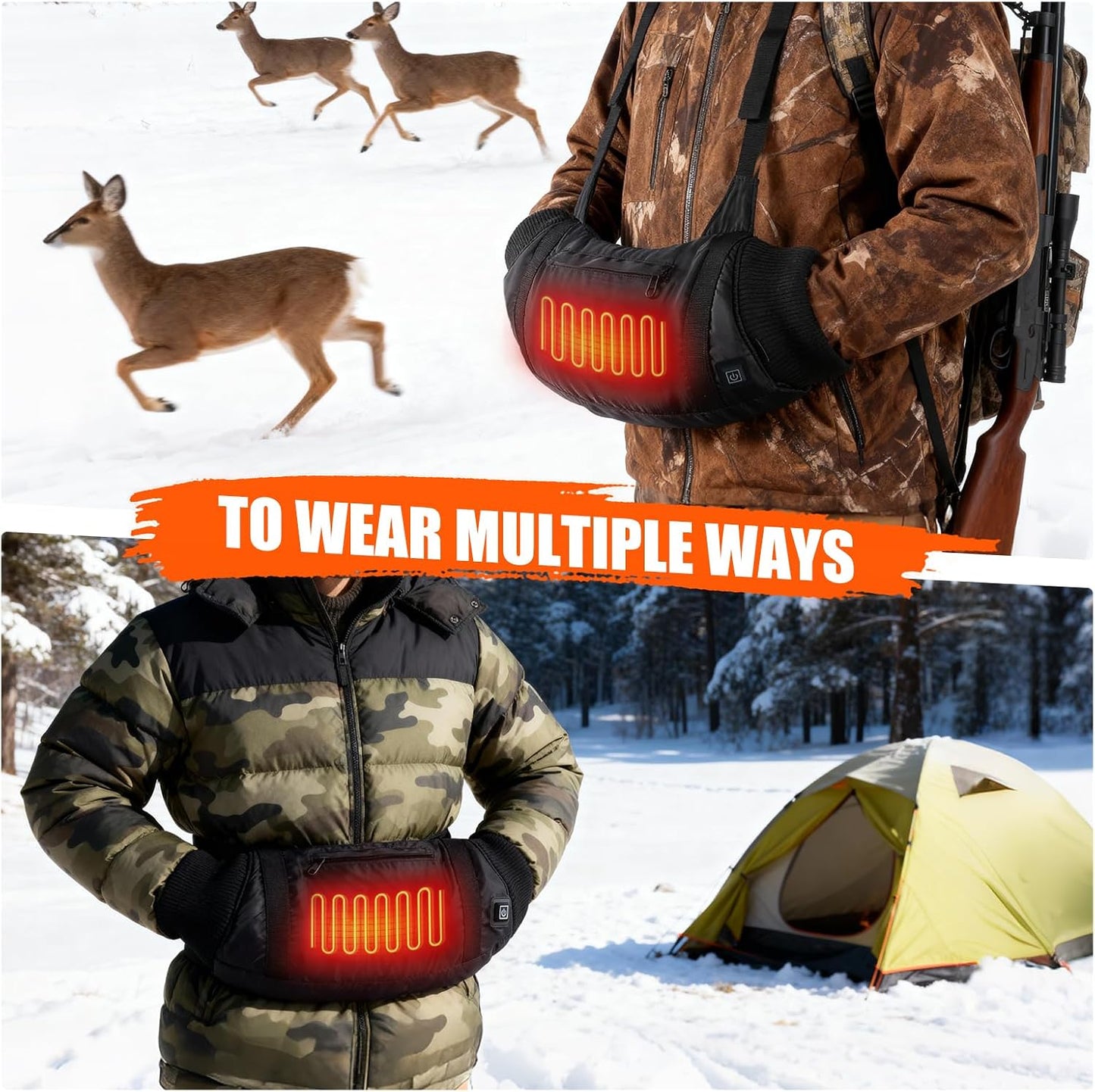 Heated Hand Warmers Pouch Electric Heated Hand Muff with 3-Level Heat Setting, Adjustable Strap, 2 Pocket, and USB Plug Hand Warmer Pouch for Hunting, Football, Golf, Fishing, Camping(No Power Bank) | Electric Heated Hand Muff for Hunting, Football,