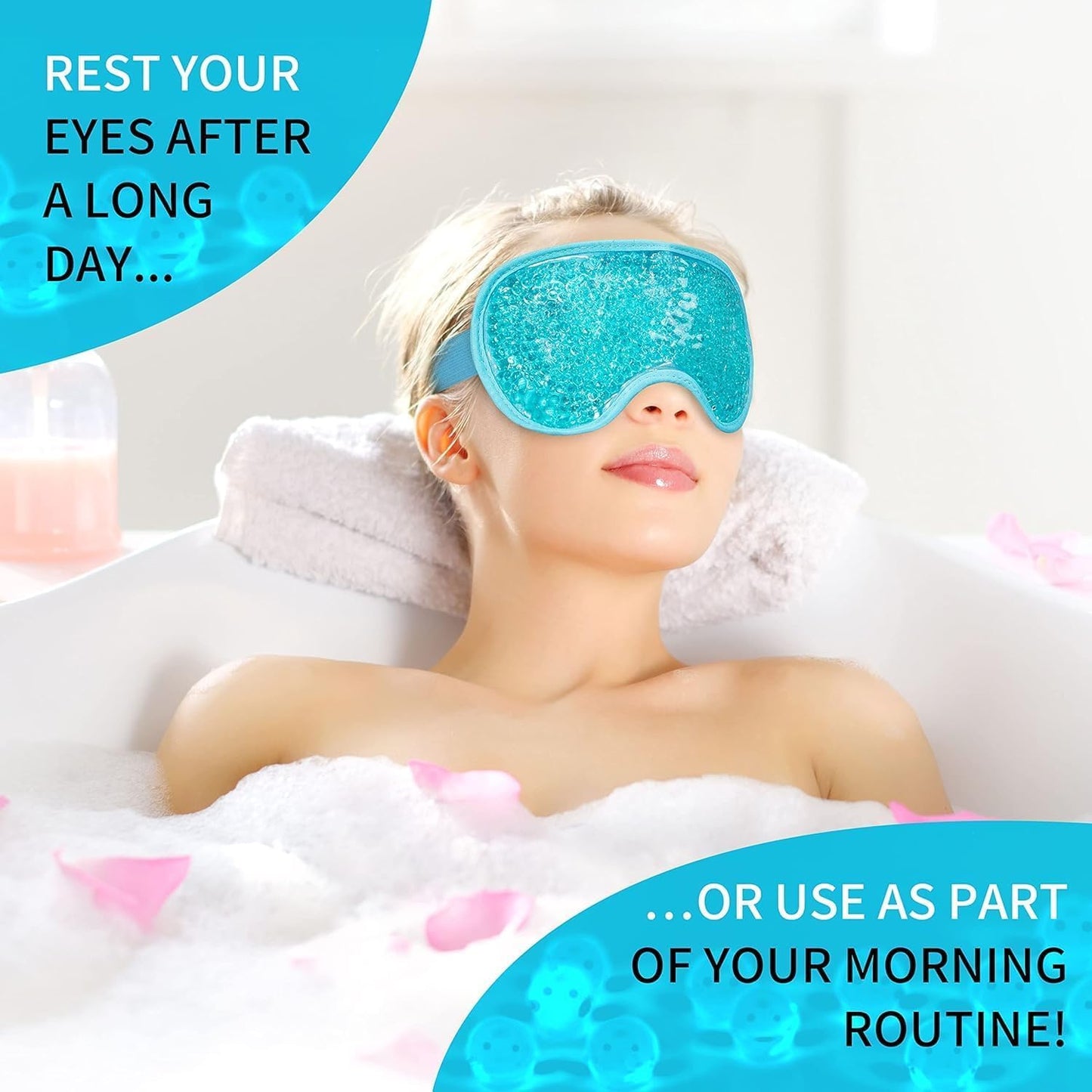 Cooling Gel Eye Mask for Puffy Eyes, Migraines & Dark Circles | Hot & Cold Therapy, Headache Relief, Reusable Gel Beads, Adjustable Strap, Skin Care Use