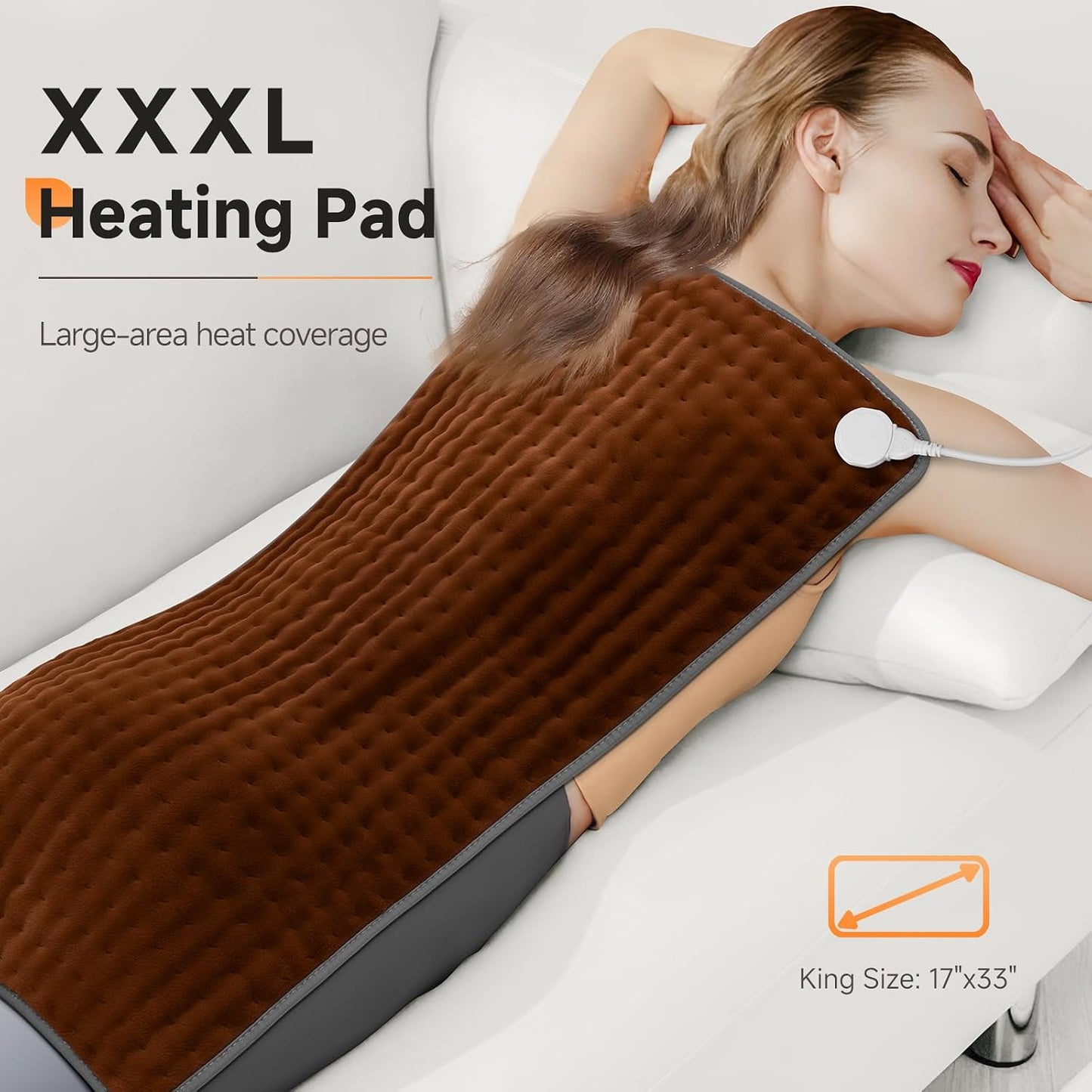 17"x33" Heating Pad XXXL for Back Pain, Extra Large Heated Pad for Neck/Shoulders/Legs/Knees/Feet/Cramps, Birthday Fathers Mothers Day Gifts for Mom Dad Women Men Grandma Her, 6 Heat Settings Auto-Off