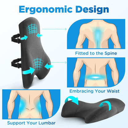 Teemour High Back Support Pillow for Office Chair, Fully Support Back Cushion - Memory Foam Lumbar Support Pillow for Office Chair, Desk, Gaming Chair, Promotes Posture Pain Relief Adjustable Straps