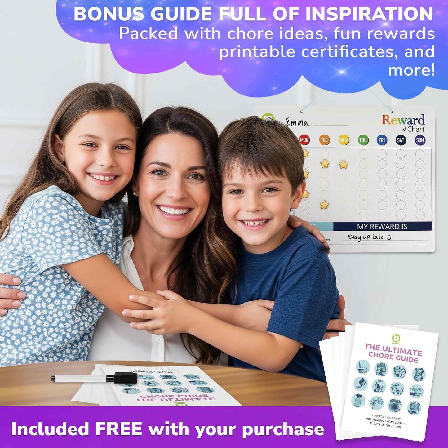 Magnetic Chore Chart for Kids - Reward Behavior Chart for Kids at Home | Dry Erase Morning Routine Schedule Board - Responsibility Star Chart for Toddlers 3-5 - 48 Magnets and 49 Stars