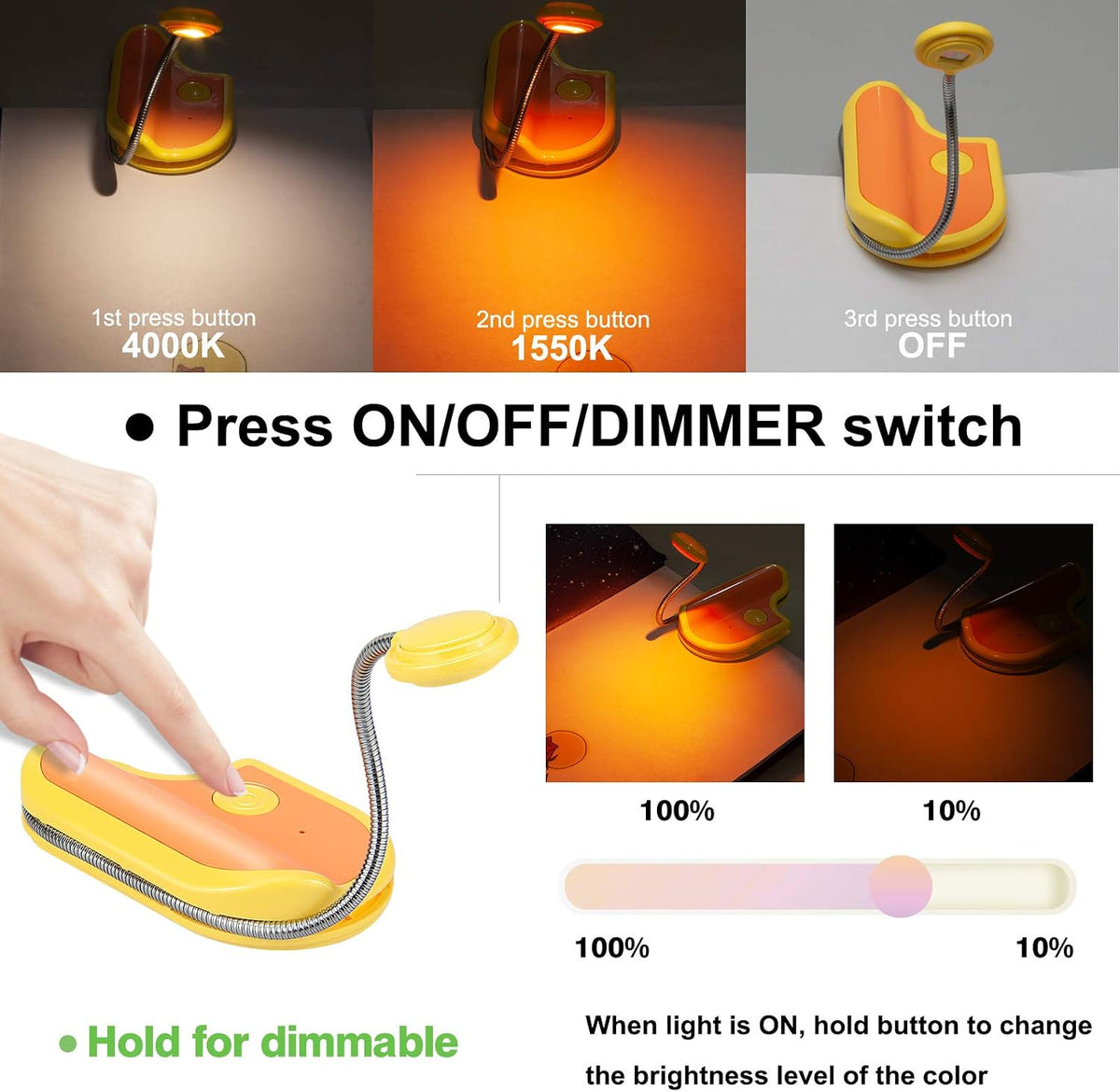 BIGMONAT Rechargeable Reading Light for Kids,Small Amber Book Reading Lights,Multi Colors Portable LED Reading Lamp with 360° Rotary Light Neck,Wireless Clip Reading Lighting for Books (Green)