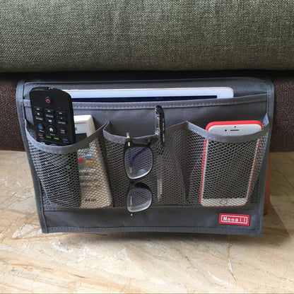 Bedside Storage Organizer with Pockets, Bedside Caddy, Table Cabinet Storage Organizer, TV Remote Control, Phones, Magazines, Tablets, Accessories, Grey