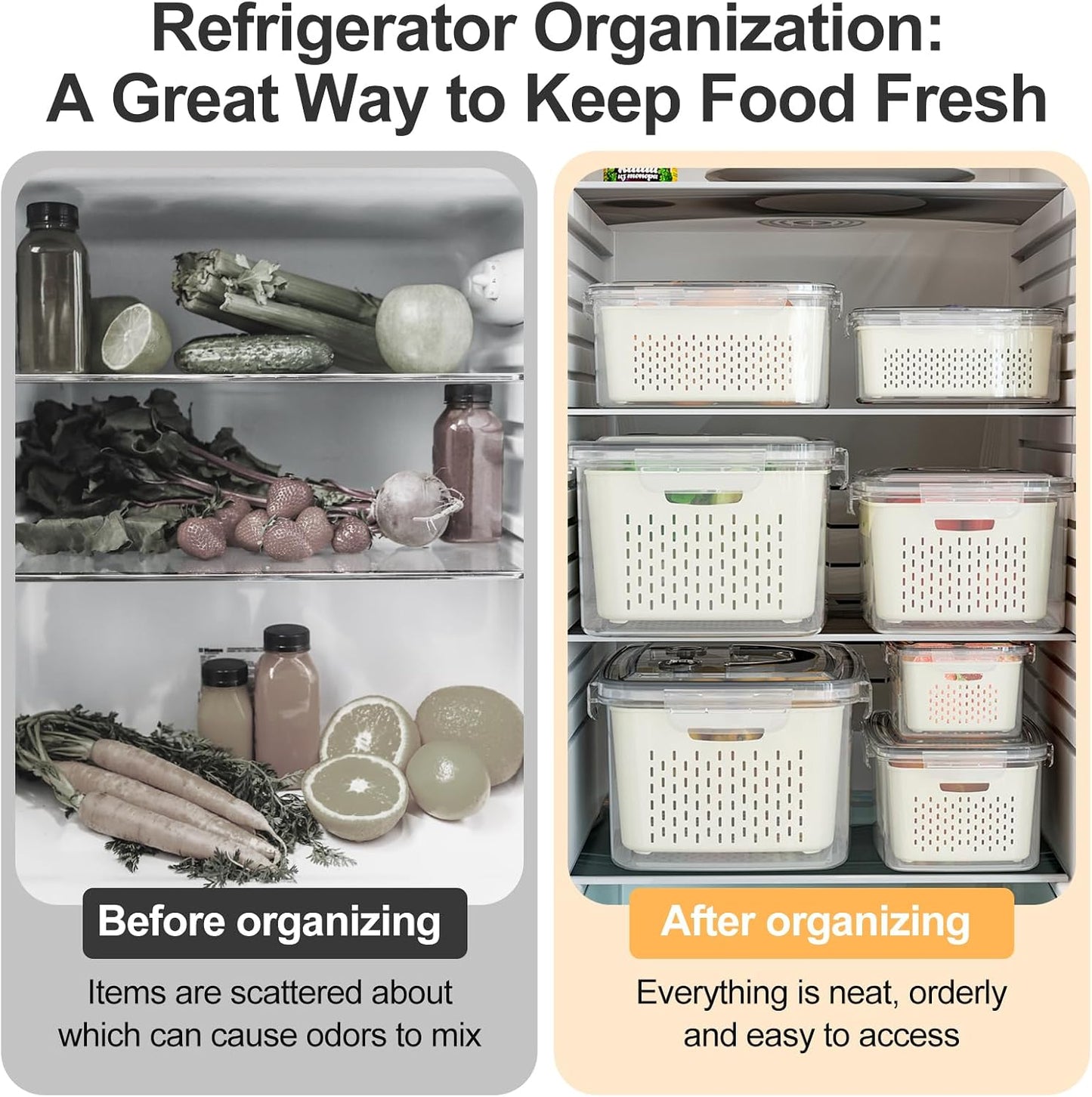 YudouTech 4 PCS Fruit Storage Containers for Fridge-Features removable Colander,All-in-One Fruit Washing Bowl & Colander,Microwave/Dishwasher Safe for Berry,Lettuce,Salad & Meat Fresh Longer,Green