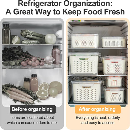 YudouTech 4 PCS Fruit Storage Containers for Fridge-Features removable Colander,All-in-One Fruit Washing Bowl & Colander,Microwave/Dishwasher Safe for Berry,Lettuce,Salad & Meat Fresh Longer,Green