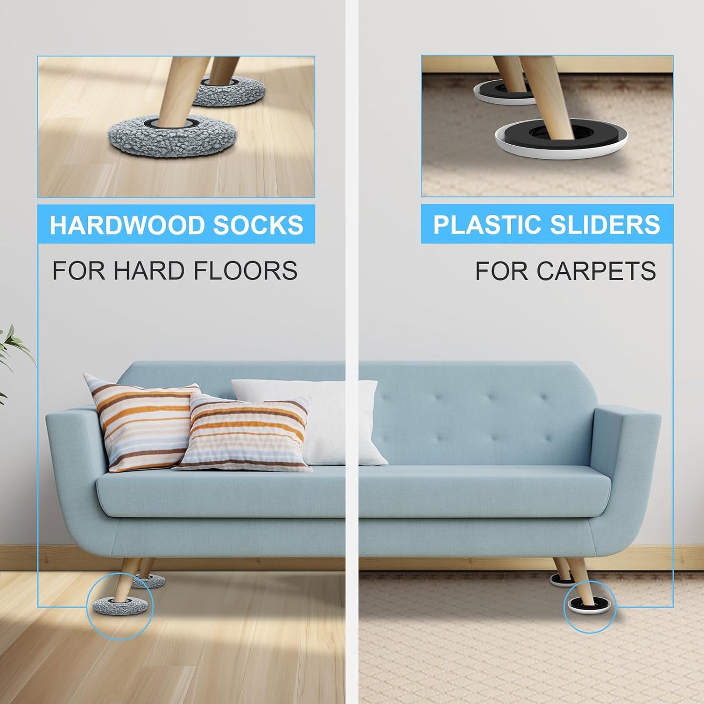 New Upgrade Furniture Sliders: Multi-Surface 3-in-1 Furniture Movers Slider | Heavy Moving Pads with 8PCS 4.3" Carpet Sliders + 4PCS Hard Floor Socks + 1 Lifter - Protect Floor and Easily Move Furniture